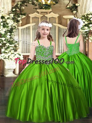 Beading Teens Party Dress Green Lace Up Sleeveless Floor Length