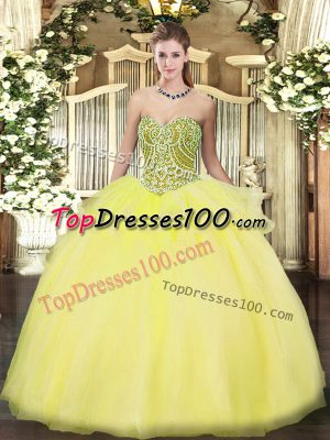 Classical Sweetheart Sleeveless Lace Up Sweet 16 Dress Yellow Tulle