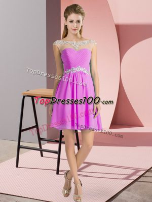 Comfortable Mini Length Lilac Prom Dress Chiffon Cap Sleeves Beading