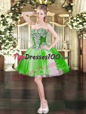 Amazing Tulle Lace Up Sweetheart Sleeveless Mini Length Prom Gown Beading