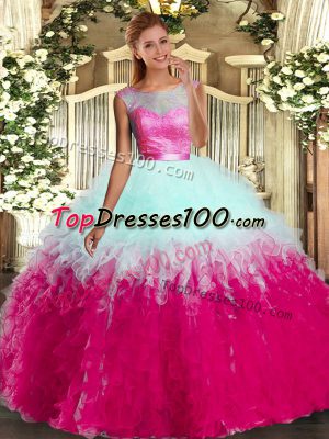 Great Floor Length Multi-color Quinceanera Gowns Tulle Sleeveless Beading and Ruffles