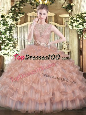 Hot Sale Floor Length Ball Gowns Sleeveless Champagne Quinceanera Gowns Backless