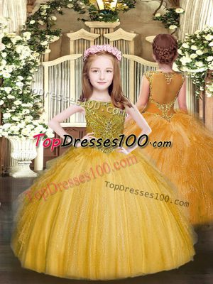Custom Designed Scoop Sleeveless Tulle Kids Formal Wear Beading and Ruffles Zipper