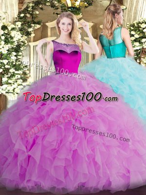 Latest Beading and Ruffles Quinceanera Gown Lilac Zipper Sleeveless Floor Length
