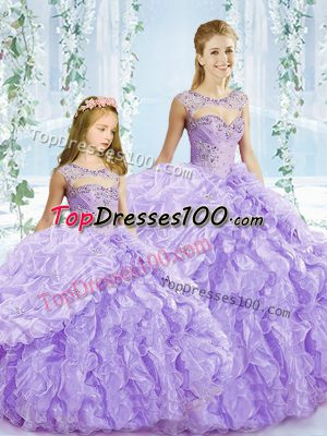 Chic Floor Length Ball Gowns Sleeveless Lavender Quinceanera Gown Lace Up