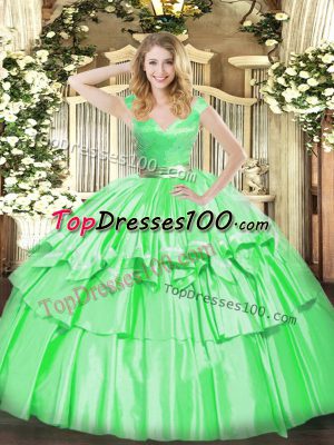 Beautiful Floor Length Zipper Quinceanera Dresses for Military Ball and Sweet 16 and Quinceanera with Beading and Ruffled Layers