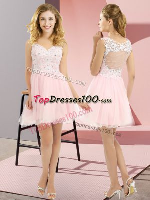 Baby Pink Sleeveless Tulle Lace Up Wedding Guest Dresses for Prom and Party and Wedding Party
