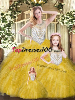 Fashion Sleeveless Beading and Ruffles Lace Up 15th Birthday Dress