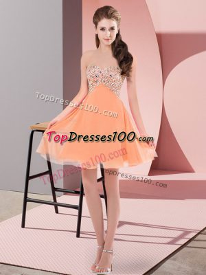 Affordable Orange Red Sleeveless Mini Length Beading Lace Up Prom Gown