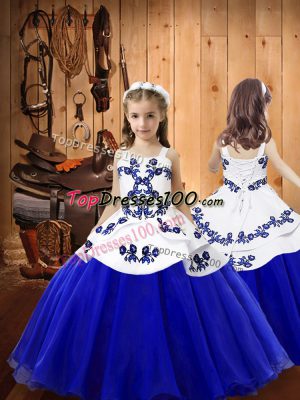 Floor Length Ball Gowns Sleeveless Blue Party Dress for Toddlers Lace Up