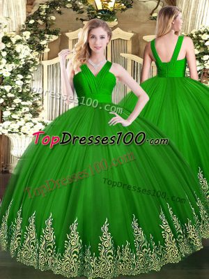 Classical Sleeveless Zipper Floor Length Appliques Vestidos de Quinceanera