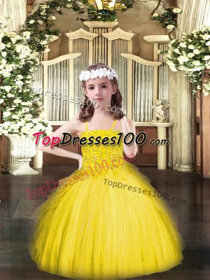 Floor Length Ball Gowns Sleeveless Yellow Party Dress Lace Up