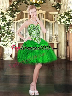 Hot Sale Green Organza Lace Up Sweetheart Sleeveless Mini Length Evening Dress Beading and Ruffles