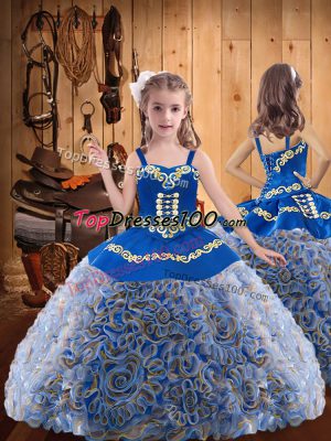Attractive Multi-color Sleeveless Floor Length Embroidery and Ruffles Lace Up Child Pageant Dress