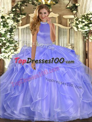 Cheap Lavender Sleeveless Floor Length Beading and Ruffles Backless Vestidos de Quinceanera
