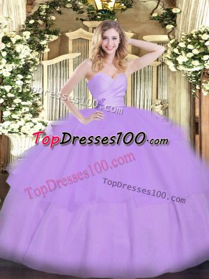 Cheap Lavender Sweetheart Neckline Beading and Ruffled Layers Quinceanera Gowns Sleeveless Lace Up