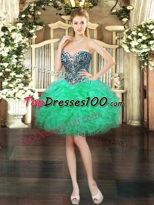 Traditional Turquoise Sleeveless Organza Lace Up Prom Party Dress for Prom and Party