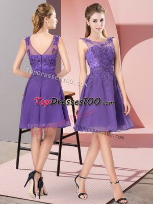 Sweet Knee Length Zipper Dama Dress Lavender for Prom and Party and Wedding Party with Appliques