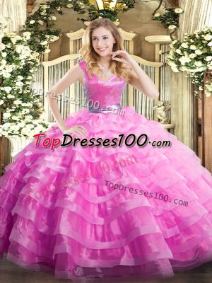 Custom Design Ruffled Layers Quinceanera Dress Lilac Zipper Sleeveless Floor Length