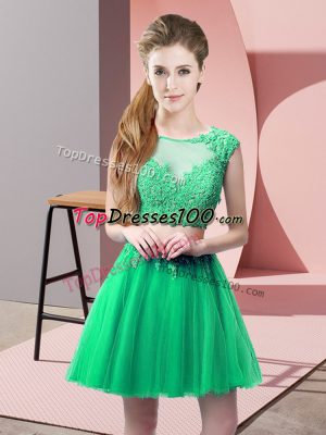 Turquoise Tulle Zipper Dress for Prom Sleeveless Mini Length Appliques