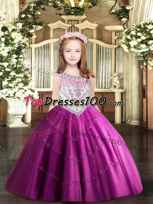 Floor Length Fuchsia Party Dresses Scoop Sleeveless Zipper