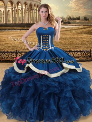 Blue Sleeveless Organza Lace Up 15 Quinceanera Dress for Sweet 16 and Quinceanera