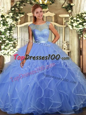 Edgy Floor Length Lavender Quince Ball Gowns Organza Sleeveless Ruffles