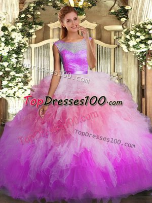 Trendy Floor Length Backless Quinceanera Gowns Multi-color for Military Ball and Sweet 16 and Quinceanera with Lace and Ruffles