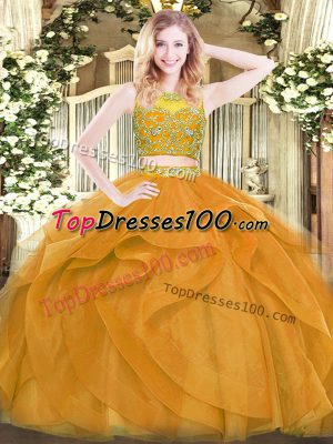 Sleeveless Zipper Floor Length Beading and Ruffles Sweet 16 Dress