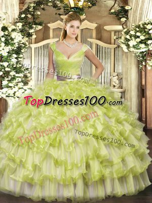 Noble Yellow Green Zipper 15th Birthday Dress Ruffled Layers Sleeveless Floor Length