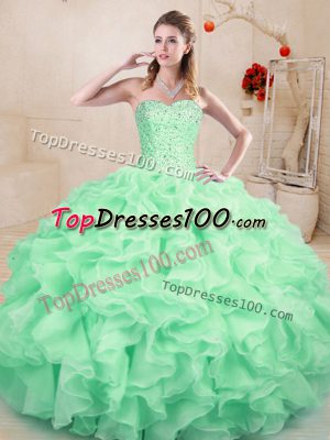 Sleeveless Lace Up Floor Length Beading and Ruffles Quince Ball Gowns