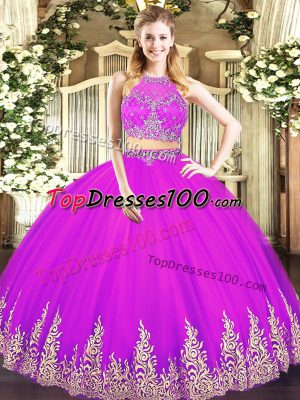Vintage Tulle Sleeveless Floor Length 15 Quinceanera Dress and Beading and Appliques