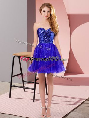 Mini Length Blue Prom Evening Gown Sweetheart Sleeveless Zipper