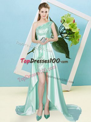 Dazzling Sleeveless Floor Length Sequins Lace Up Prom Party Dress with Apple Green