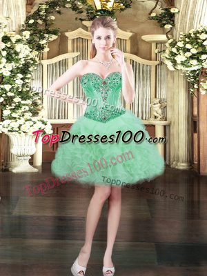 Decent Apple Green Organza Lace Up Sweetheart Sleeveless Mini Length Beading and Ruffles and Pick Ups