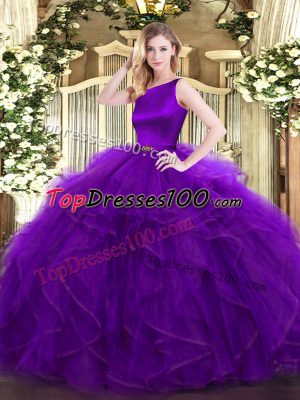 Custom Fit Scoop Sleeveless Clasp Handle Quinceanera Dresses Purple Organza