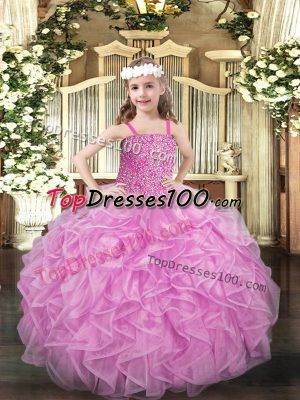 Sleeveless Beading and Ruffles Lace Up Pageant Dress for Girls