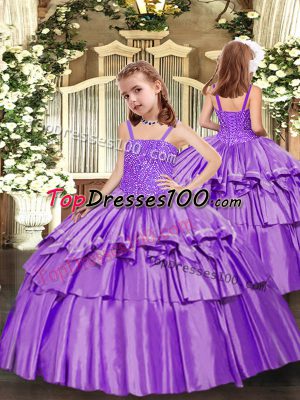 Great Ball Gowns Child Pageant Dress Lavender Straps Taffeta Sleeveless Floor Length Lace Up