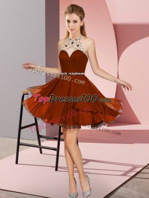 Super Chiffon Sleeveless Mini Length Prom Gown and Beading