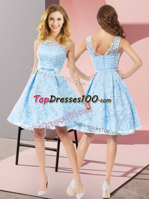 Smart Lace Sleeveless Knee Length Wedding Party Dress and Bowknot