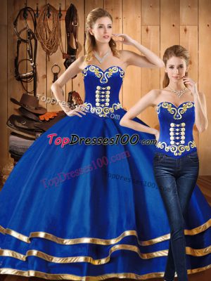 Blue Sweetheart Neckline Embroidery Sweet 16 Dress Sleeveless Lace Up