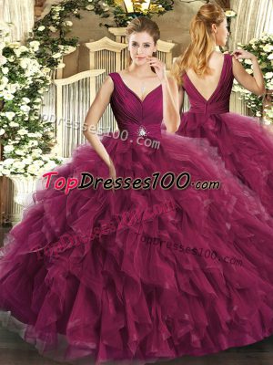 Gorgeous Sleeveless Beading and Ruffles Backless Ball Gown Prom Dress