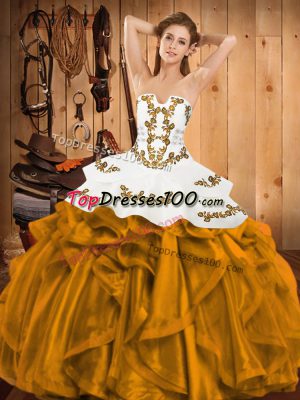 Sleeveless Embroidery and Ruffles Lace Up Ball Gown Prom Dress