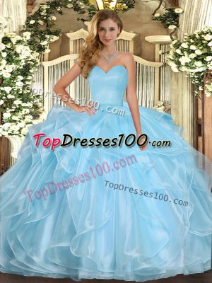 Custom Made Aqua Blue Sweetheart Neckline Ruffles Quinceanera Dress Sleeveless Lace Up