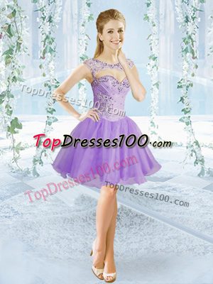 Perfect Mini Length Lace Up Prom Gown Lavender for Prom and Party with Beading