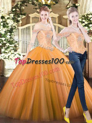 Orange Red Off The Shoulder Lace Up Beading Quinceanera Dresses Sleeveless