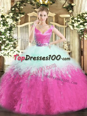 Sleeveless Organza Floor Length Zipper Quinceanera Dress in Multi-color with Ruffles