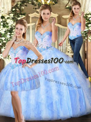 Lavender Lace Up Quinceanera Gowns Beading and Ruffles Sleeveless Floor Length