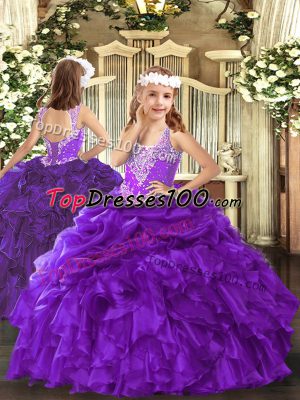 Sleeveless Lace Up Floor Length Beading and Ruffles and Pick Ups Casual Dresses