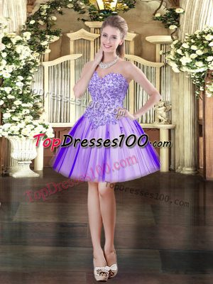 Mini Length Lavender Prom Dress Tulle Sleeveless Appliques